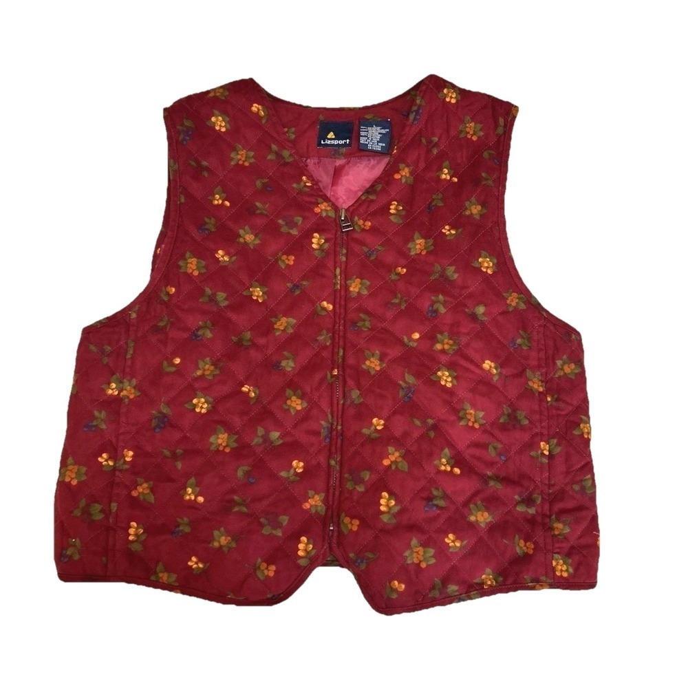 LizSport Burgundy Velvet Floral Vest Top Dark Romantic Large 80's Mom Cottage